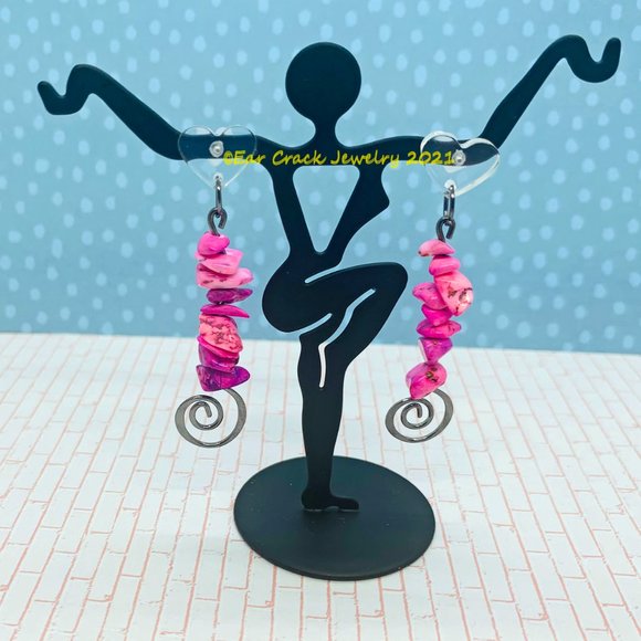 Hand Crafted - Rock Bead Pink Dangle Earrings - Picture 6 of 10